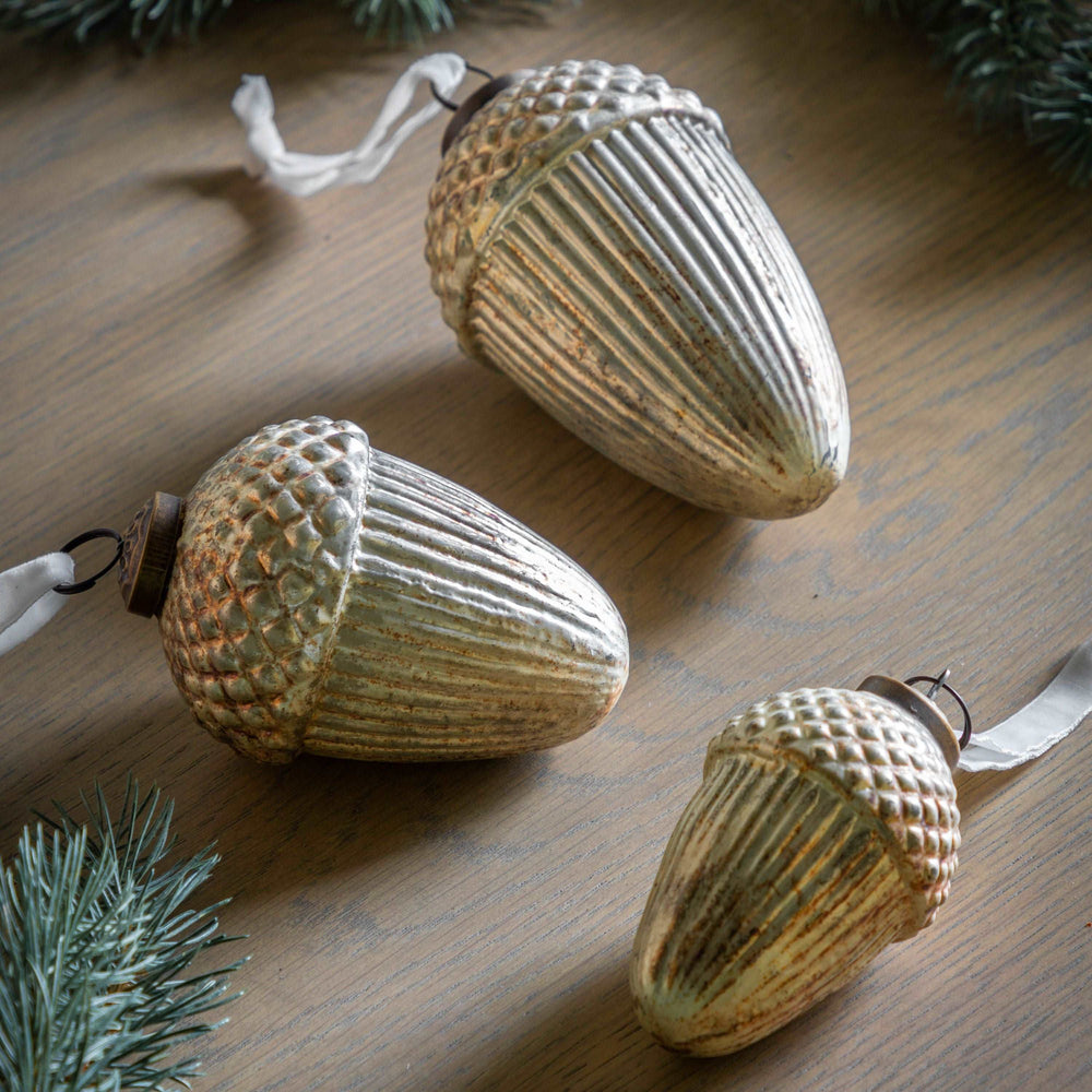 Antique Gold Glass Acorn Bauble | 6 pk