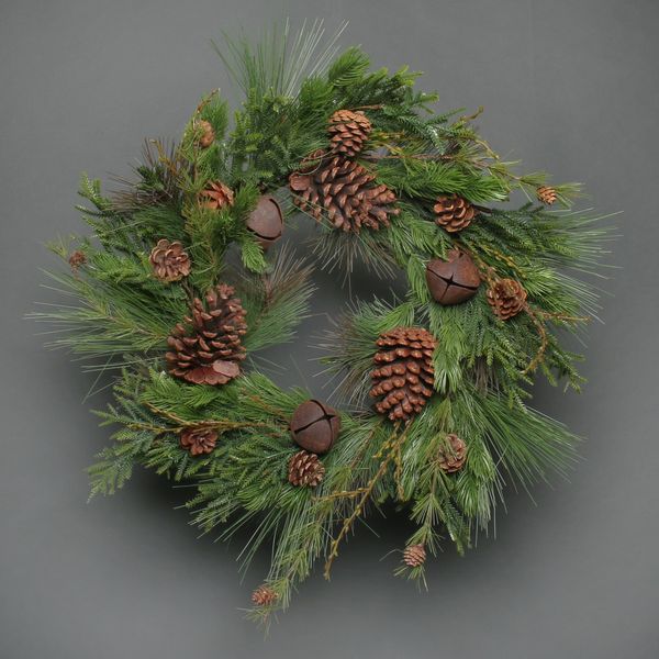 Pine Leaves Cone and Bell Wreath 70cm