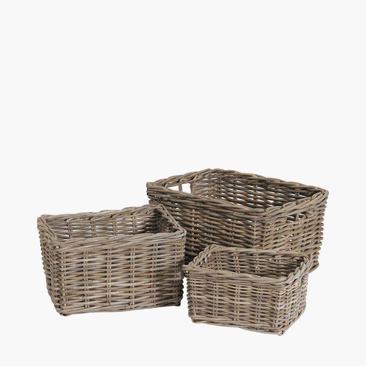 Set Of 3 Grey Kubu Rectangular Basket Storage