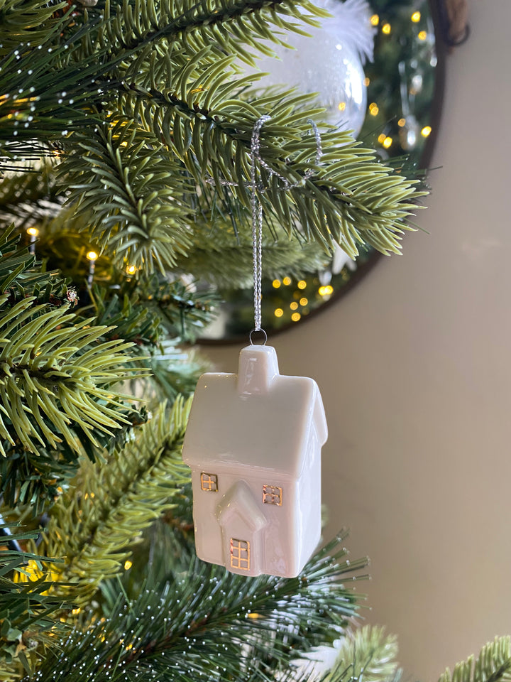 White Ceramic House Hanging Ornament, 5.5cm