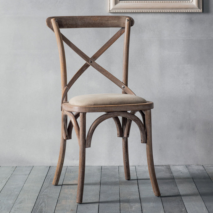 Set of 2 Alexander Washed Oak Cross Back Linen Cafe Chair