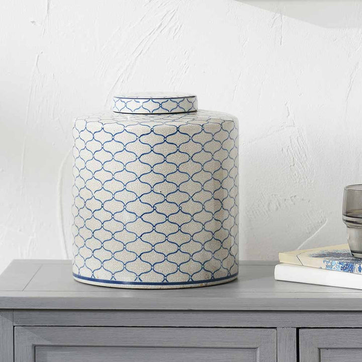 Demetri Grey and Blue Ceramic Lidded Ginger Jar