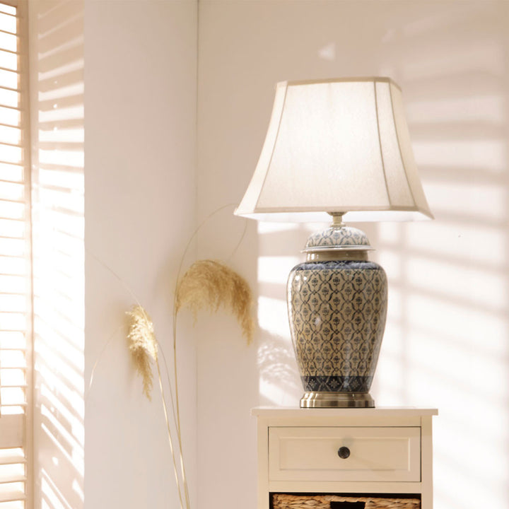 Chika Blue and White Ceramic Ginger Jar Table Lamp