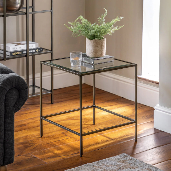 Roma Bronze Square Glass Top Side Table