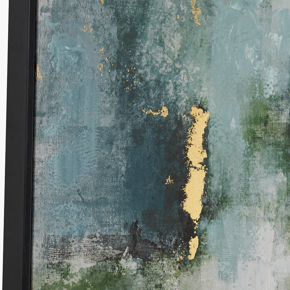 Gold and Blue Tone Abstract Canvas with Black Frame