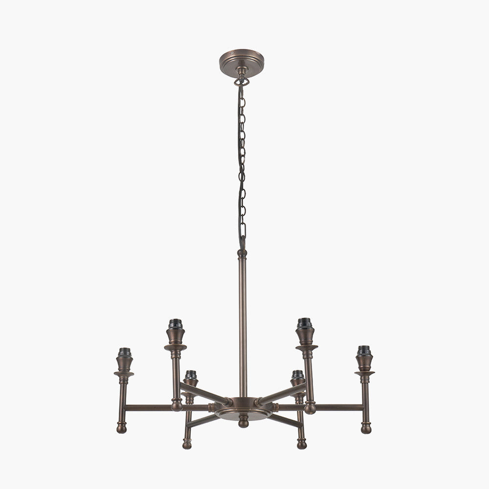 Piero Antique Bronze Metal 6 Arm Pendant with Pelham 15cm White Handloom Tapered Candle Clip Lampshades