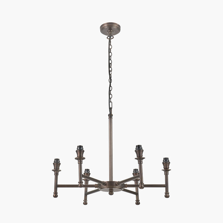 Piero Antique Bronze Metal 6 Arm Pendant with Pelham 15cm White Handloom Tapered Candle Clip Lampshades