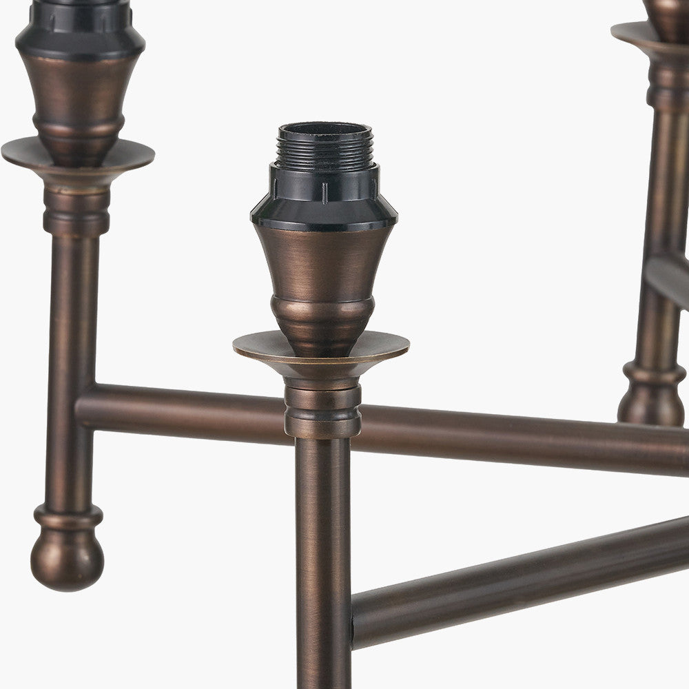 Piero Antique Bronze Metal 6 Arm Pendant with Pelham 15cm White Handloom Tapered Candle Clip Lampshades