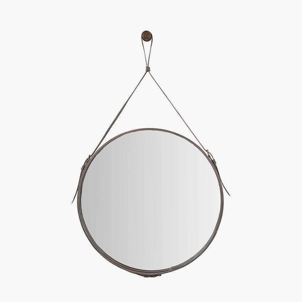 Peppercorn Leather Frame Round Wall Mirror 60cm