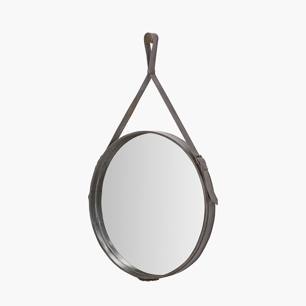 Peppercorn Leather Frame Round Wall Mirror 60cm