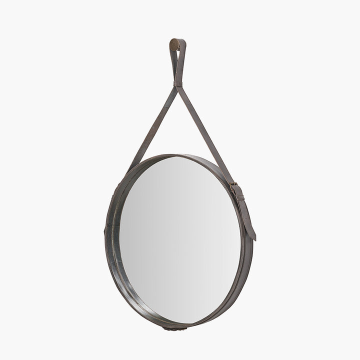 Peppercorn Leather Frame Round Wall Mirror 60cm