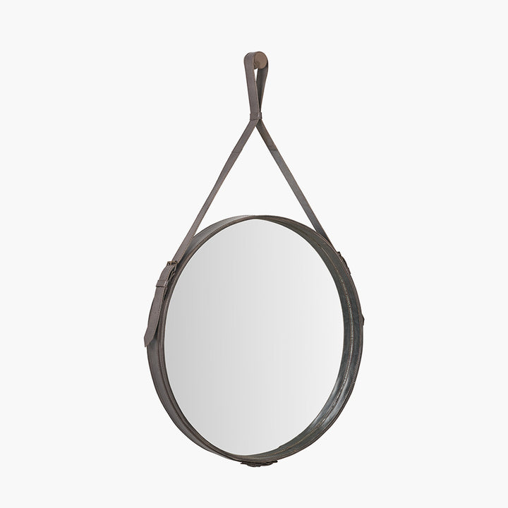 Peppercorn Leather Frame Round Wall Mirror 60cm