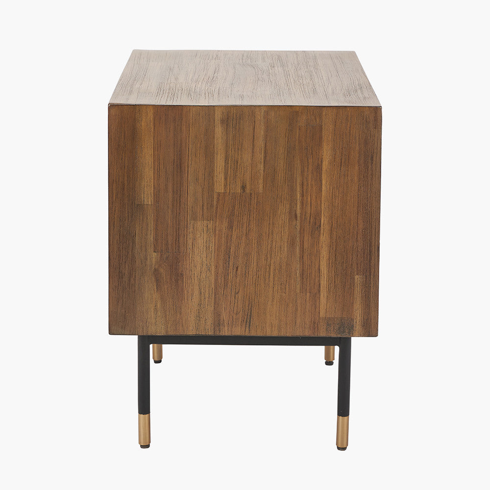 Arte Dark Brown Acacia Wood and Black Metal Bedside Unit