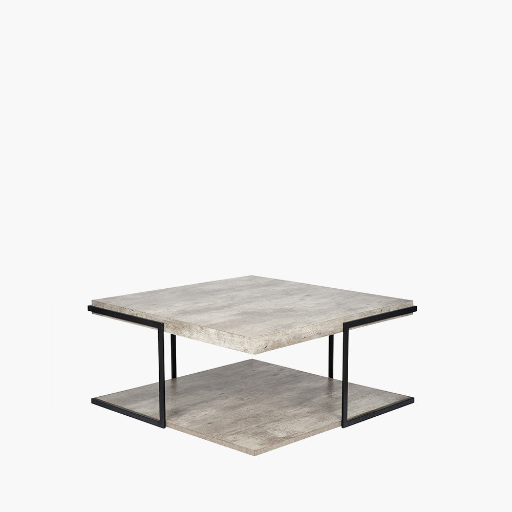 Jersey Concrete Effect Wood Veneer and Black Metal Coffee Table