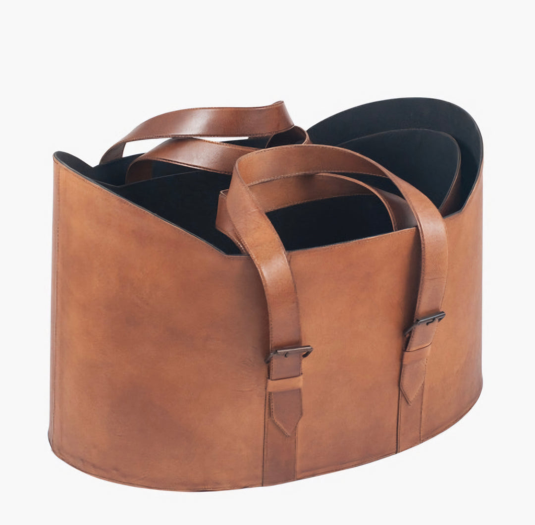 Alessio S/2 Vintage Brown Leather Handled Storage