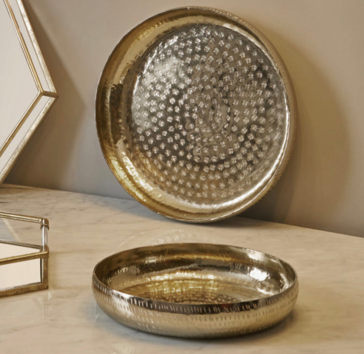S/2 Gold Hammered Metal Bowls