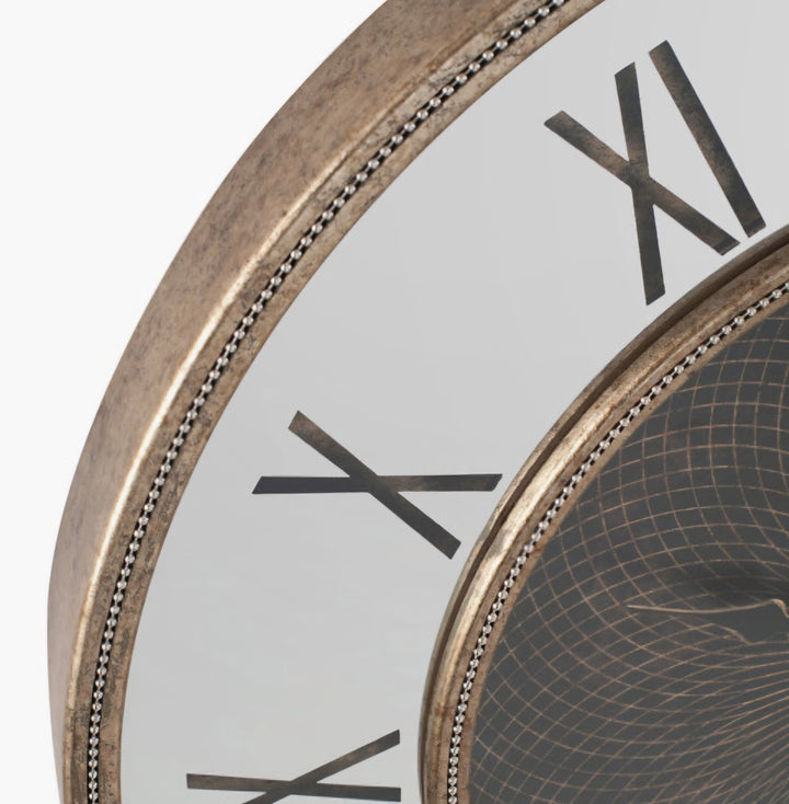 Antique Gold Wood and Geo Print Mirror Wall Clock