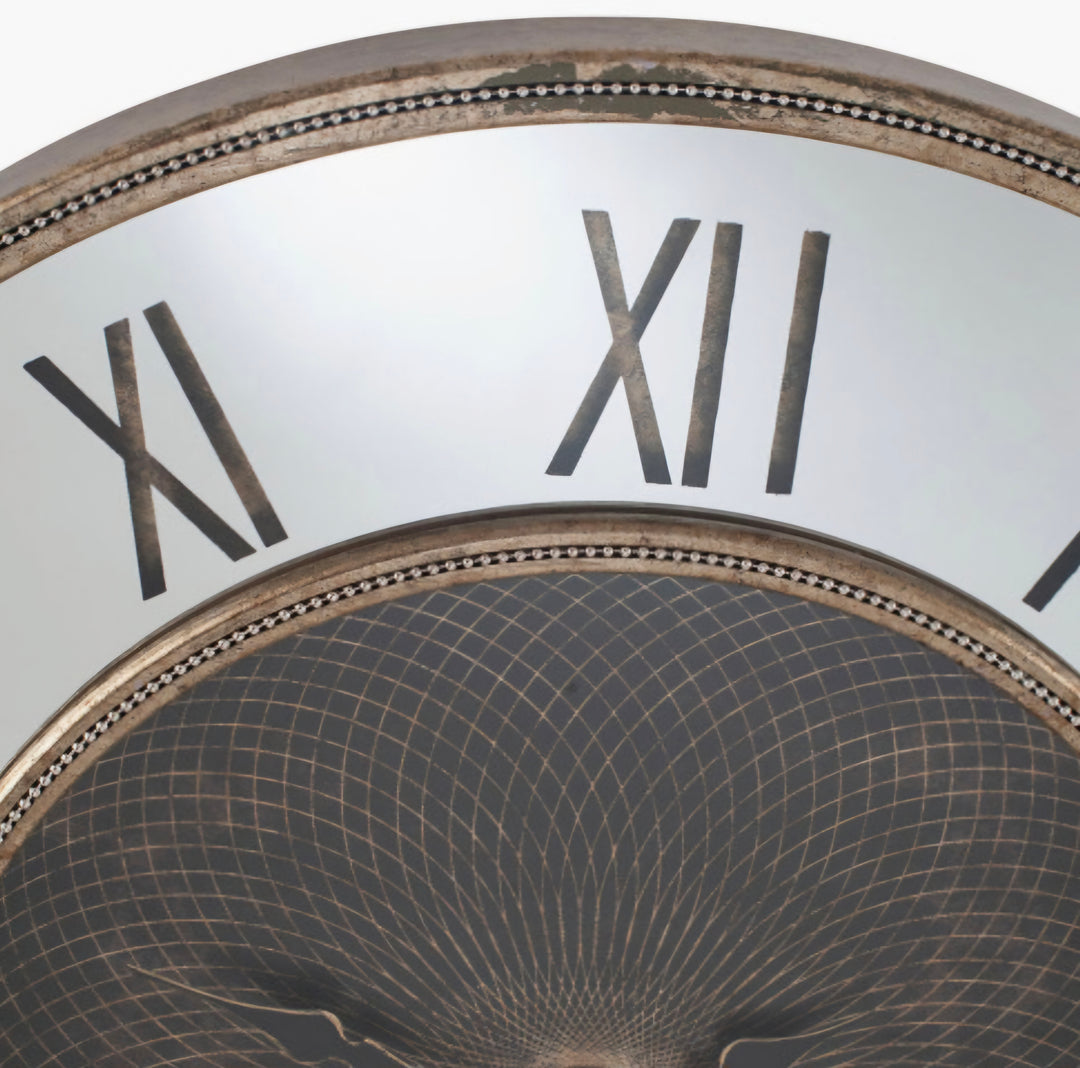Antique Gold Wood and Geo Print Mirror Wall Clock