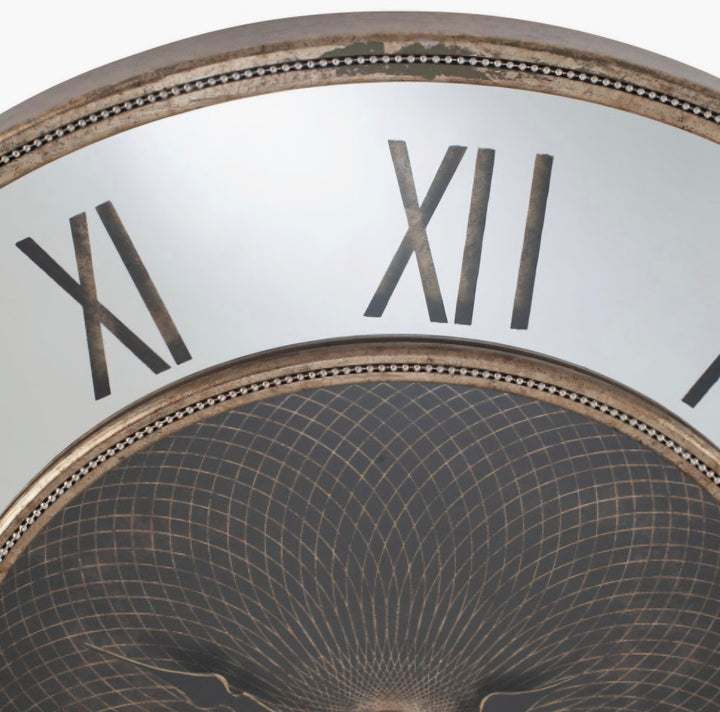 Antique Gold Wood and Geo Print Mirror Wall Clock