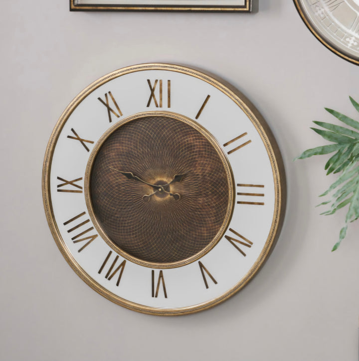 Antique Gold Wood and Geo Print Mirror Wall Clock
