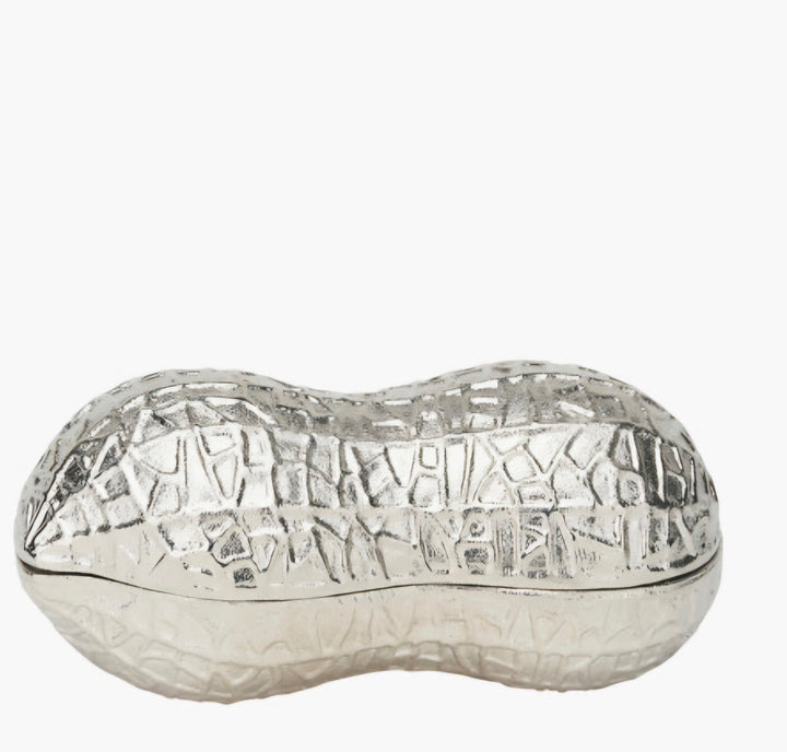 Silver Metal Peanut Lidded Trinket Bowl