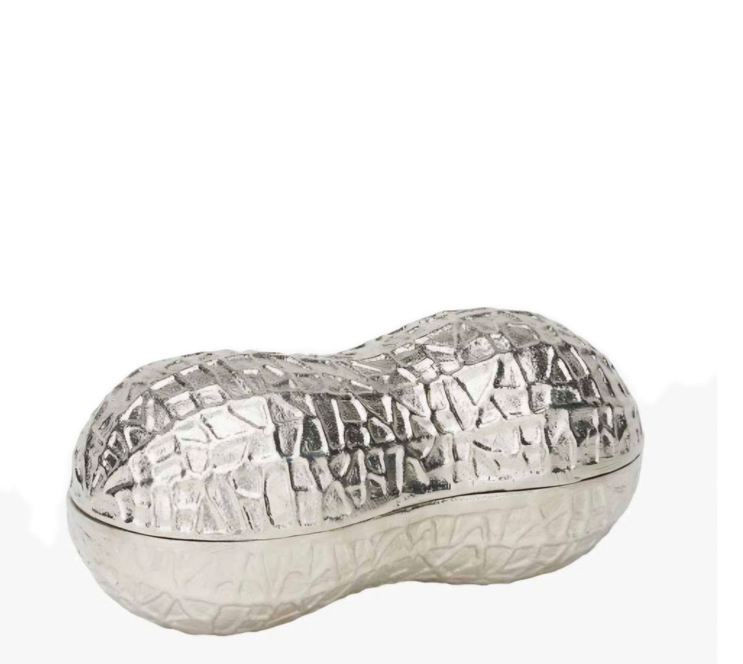 Silver Metal Peanut Lidded Trinket Bowl