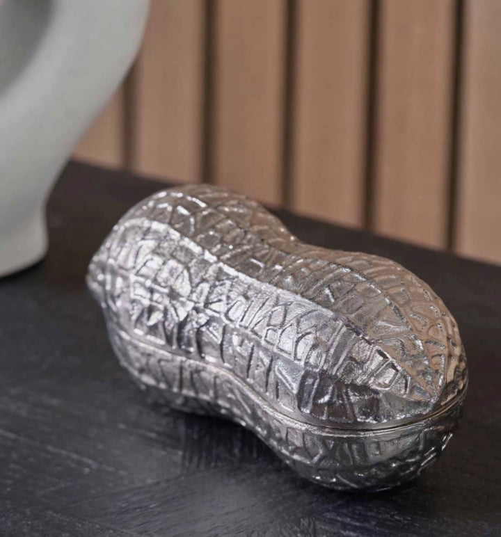 Silver Metal Peanut Lidded Trinket Bowl