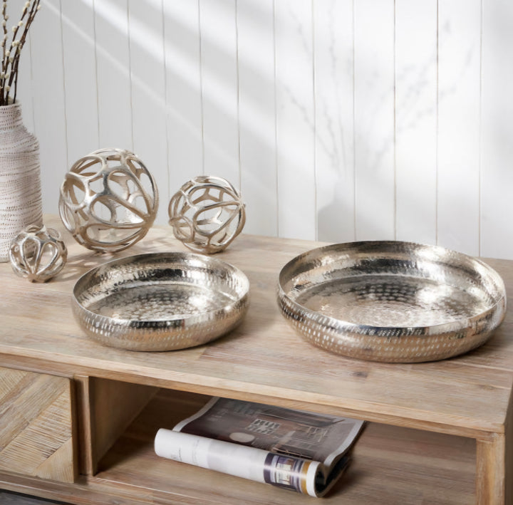S/2 Silver Hammered Metal Bowls