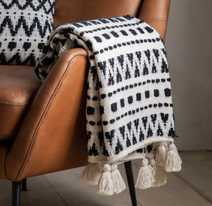 Black & Cream Tufted Throw