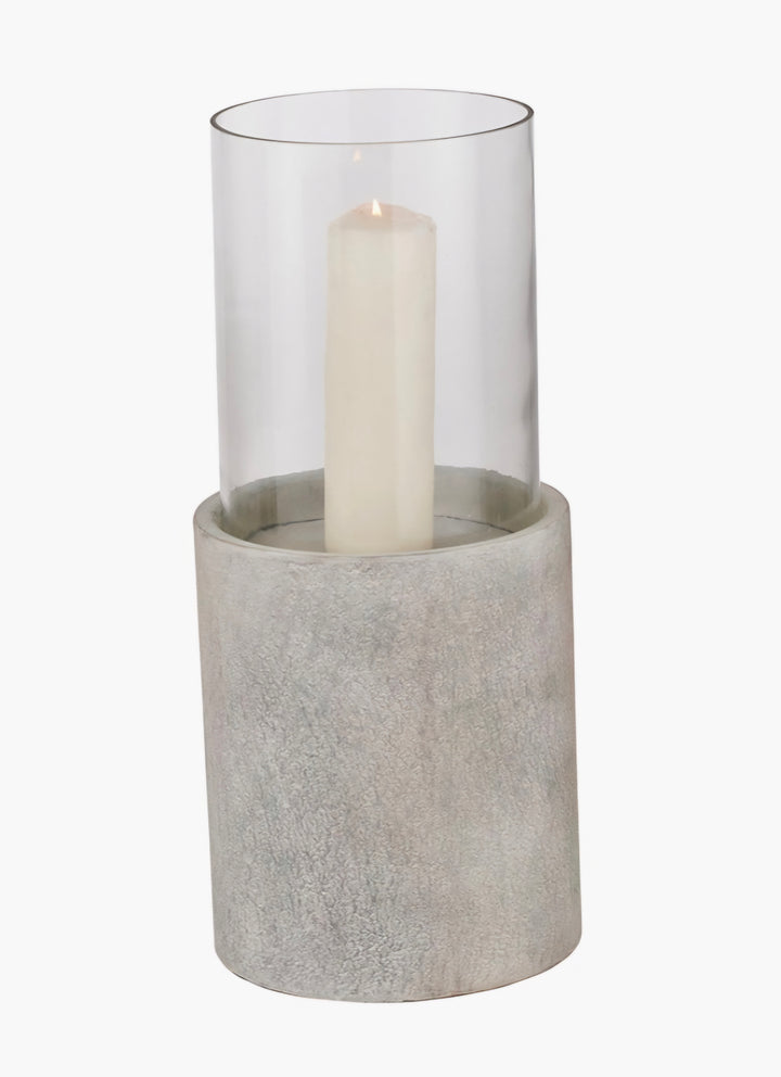 Stone Grey Metal and Clear Glass Hurricane