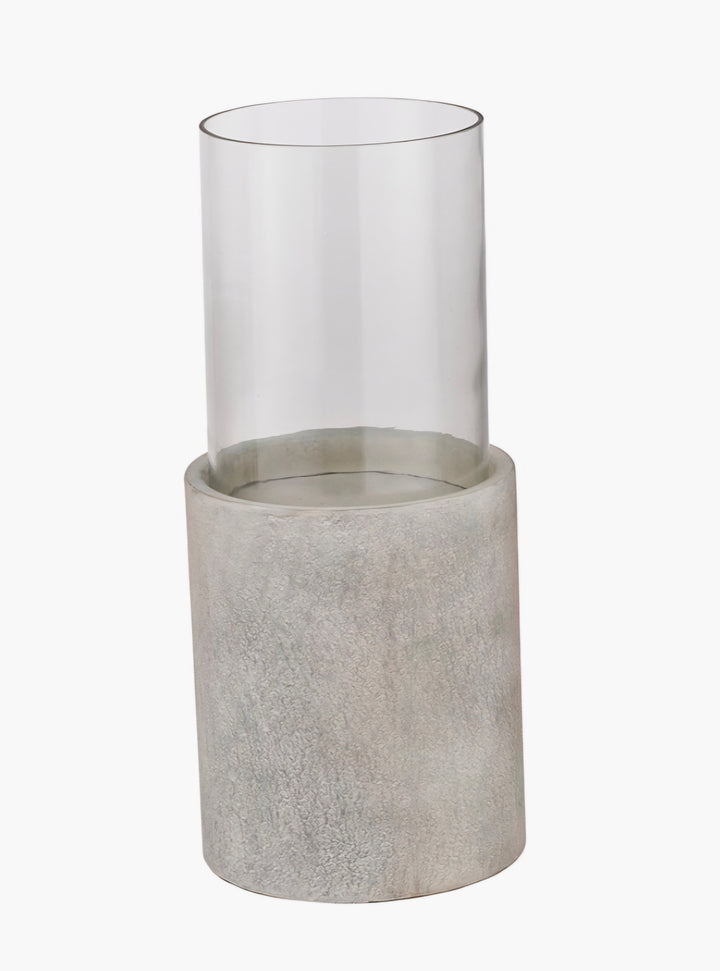 Stone Grey Metal and Clear Glass Hurricane