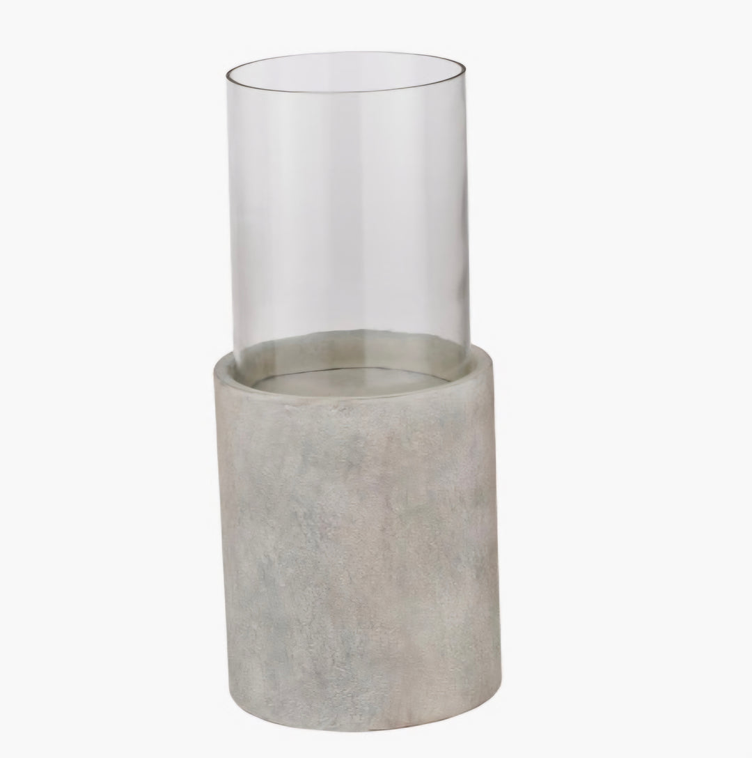 Stone Grey Metal and Clear Glass Hurricane