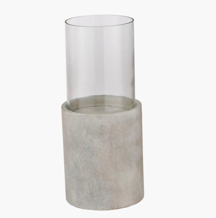 Stone Grey Metal and Clear Glass Hurricane