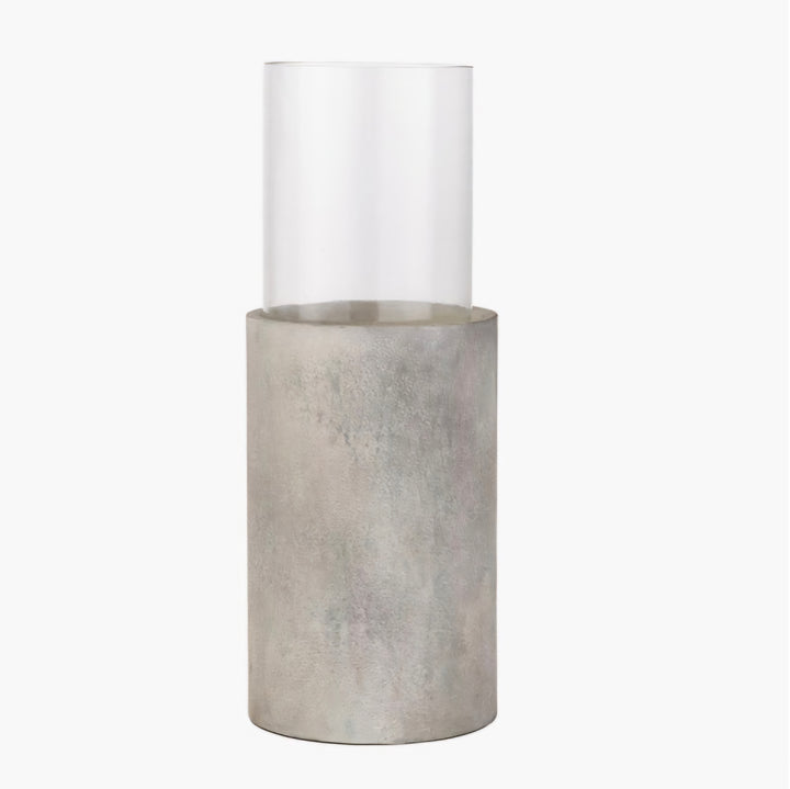 Stone Grey Metal and Clear Glass Hurricane large