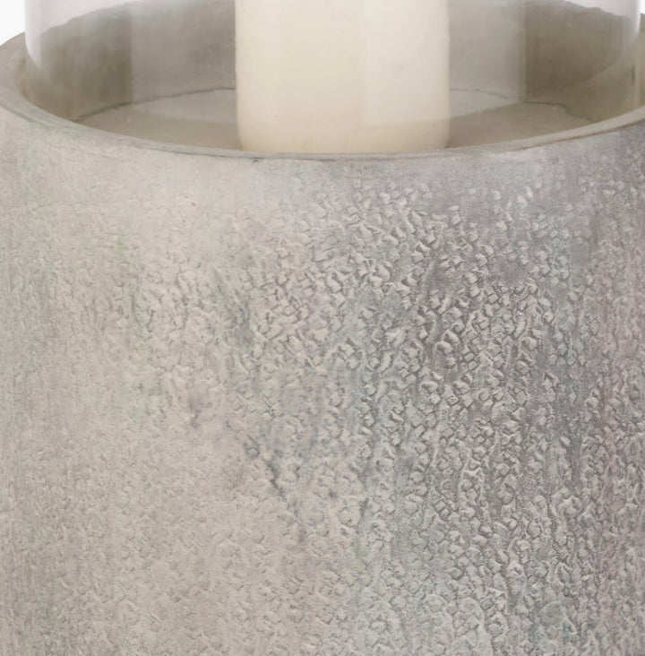 Stone Grey Metal and Clear Glass Hurricane large