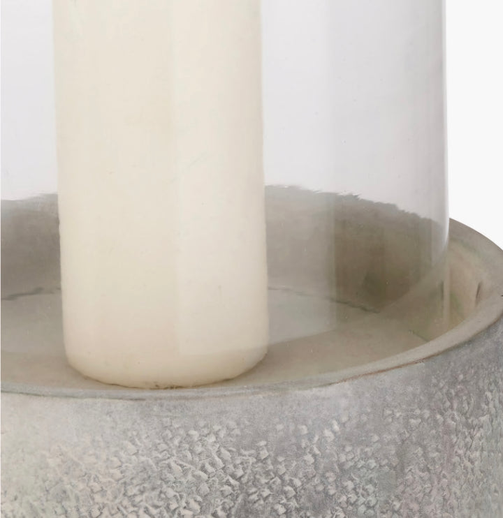 Stone Grey Metal and Clear Glass Hurricane large