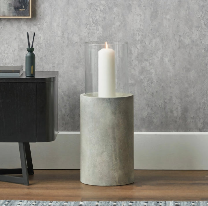 Stone Grey Metal and Clear Glass Hurricane large