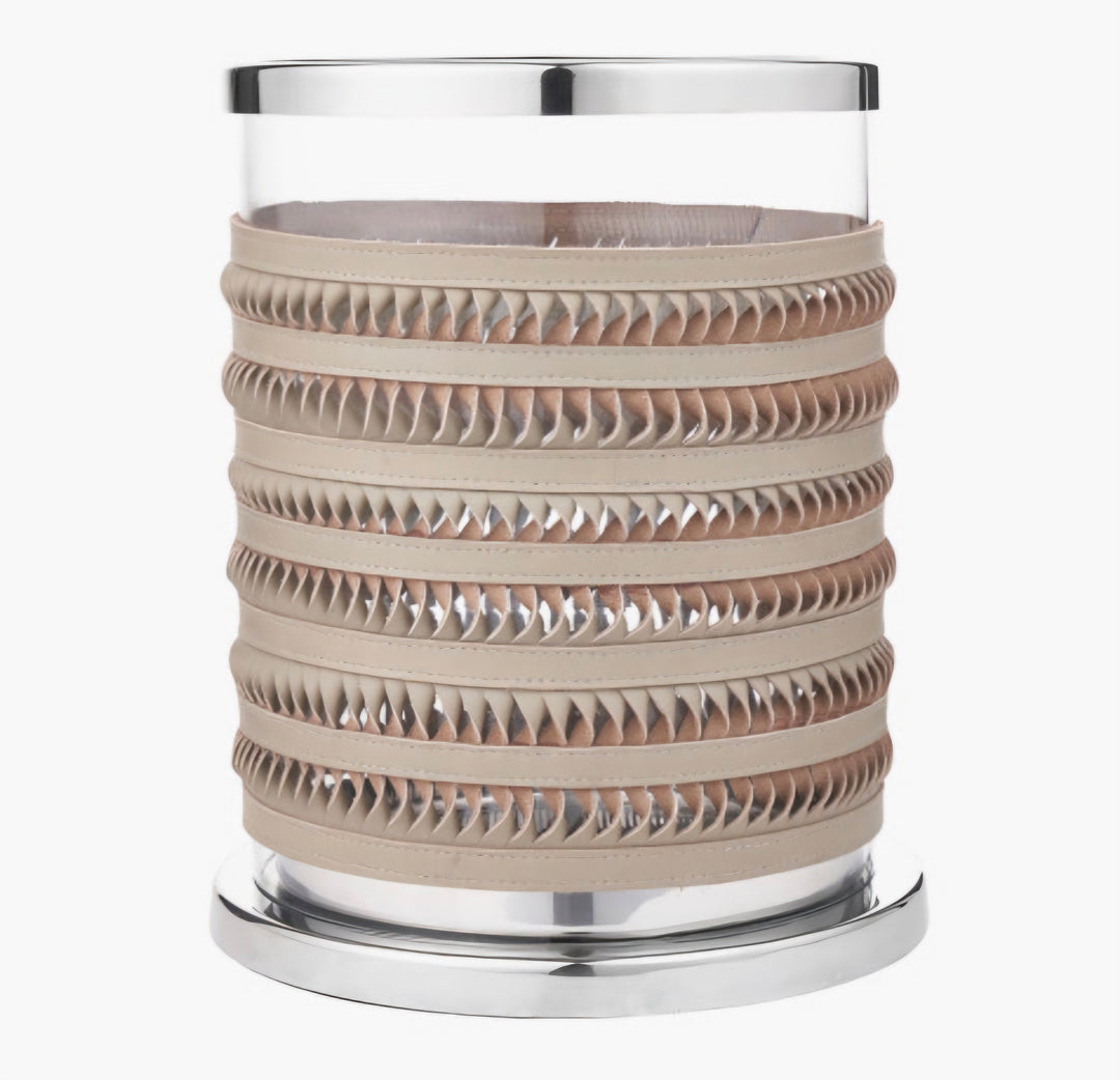 Silver Metal, Clear Glass and Grey Plaited Leather Hurricane Small