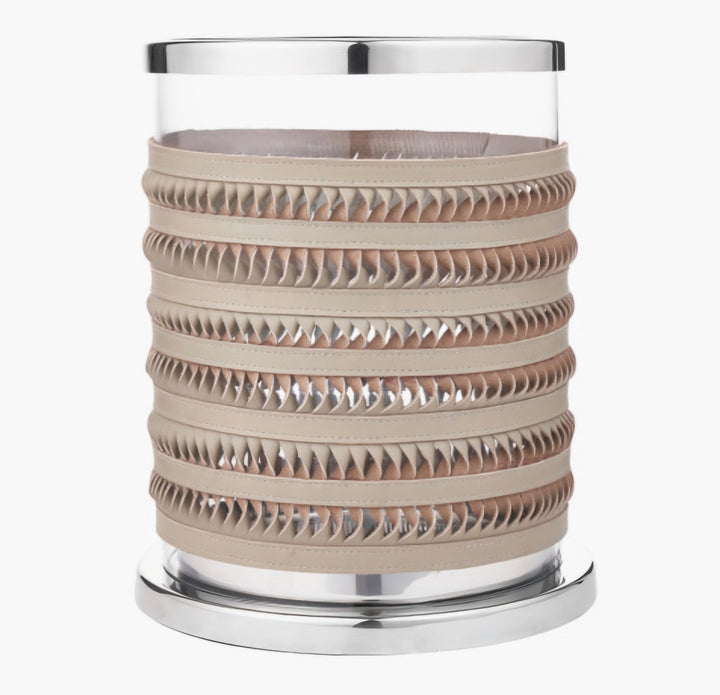 Silver Metal, Clear Glass and Grey Plaited Leather Hurricane Small