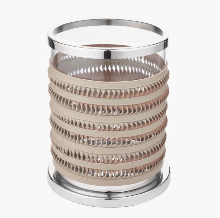 Silver Metal, Clear Glass and Grey Plaited Leather Hurricane Small