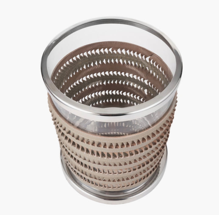 Silver Metal, Clear Glass and Grey Plaited Leather Hurricane Small