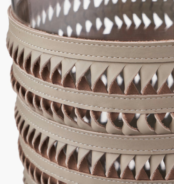 Silver Metal, Clear Glass and Grey Plaited Leather Hurricane Small