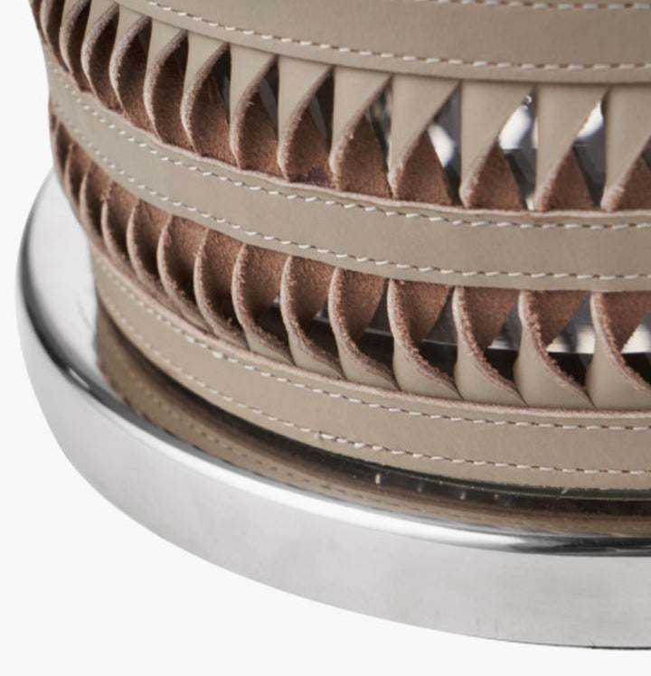 Silver Metal, Clear Glass and Grey Plaited Leather Hurricane Small