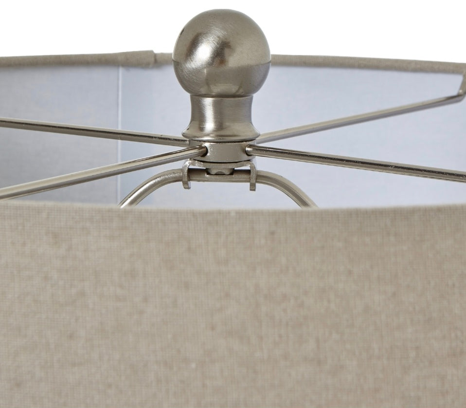 Squat White Beaded Ceramic Lamp With Linen Shade