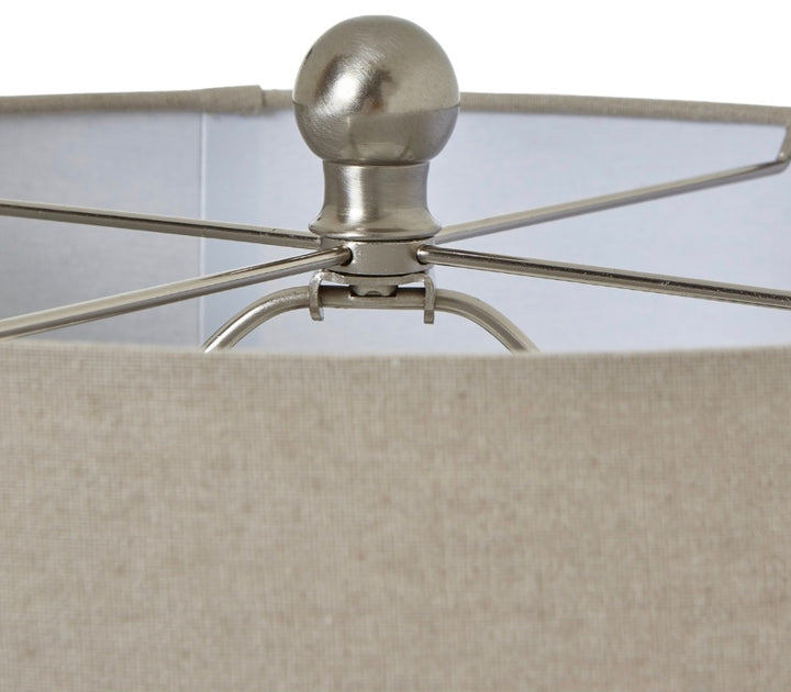Squat White Beaded Ceramic Lamp With Linen Shade