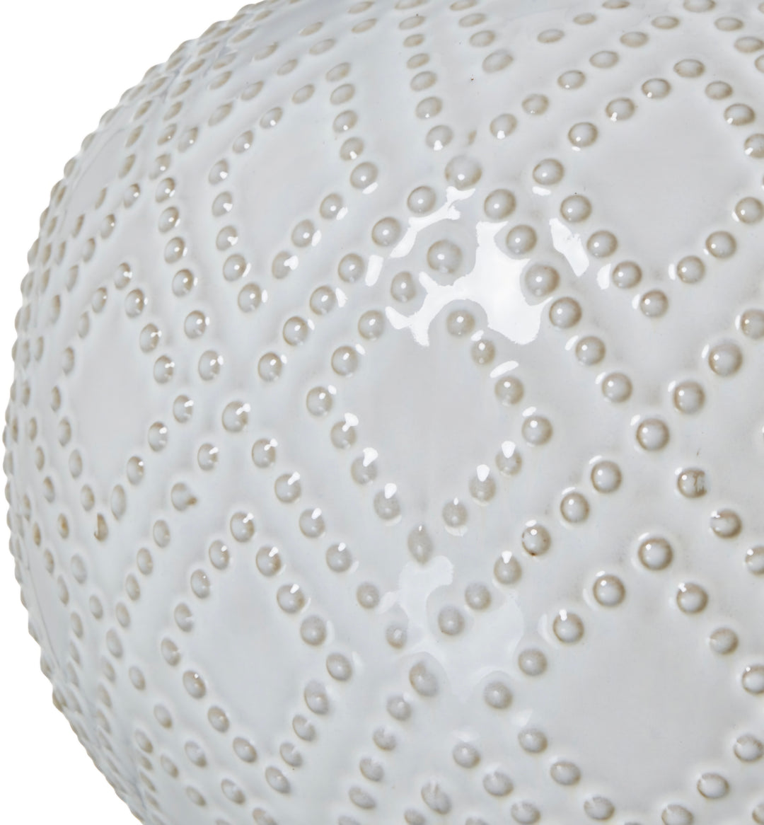 Squat White Beaded Ceramic Lamp With Linen Shade