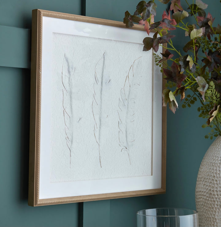 Solli White Feathers Art Mounted in Beaded Frame