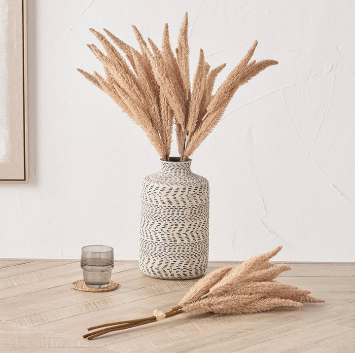 Atouk Natural and Black Stoneware Aztec Design Vase