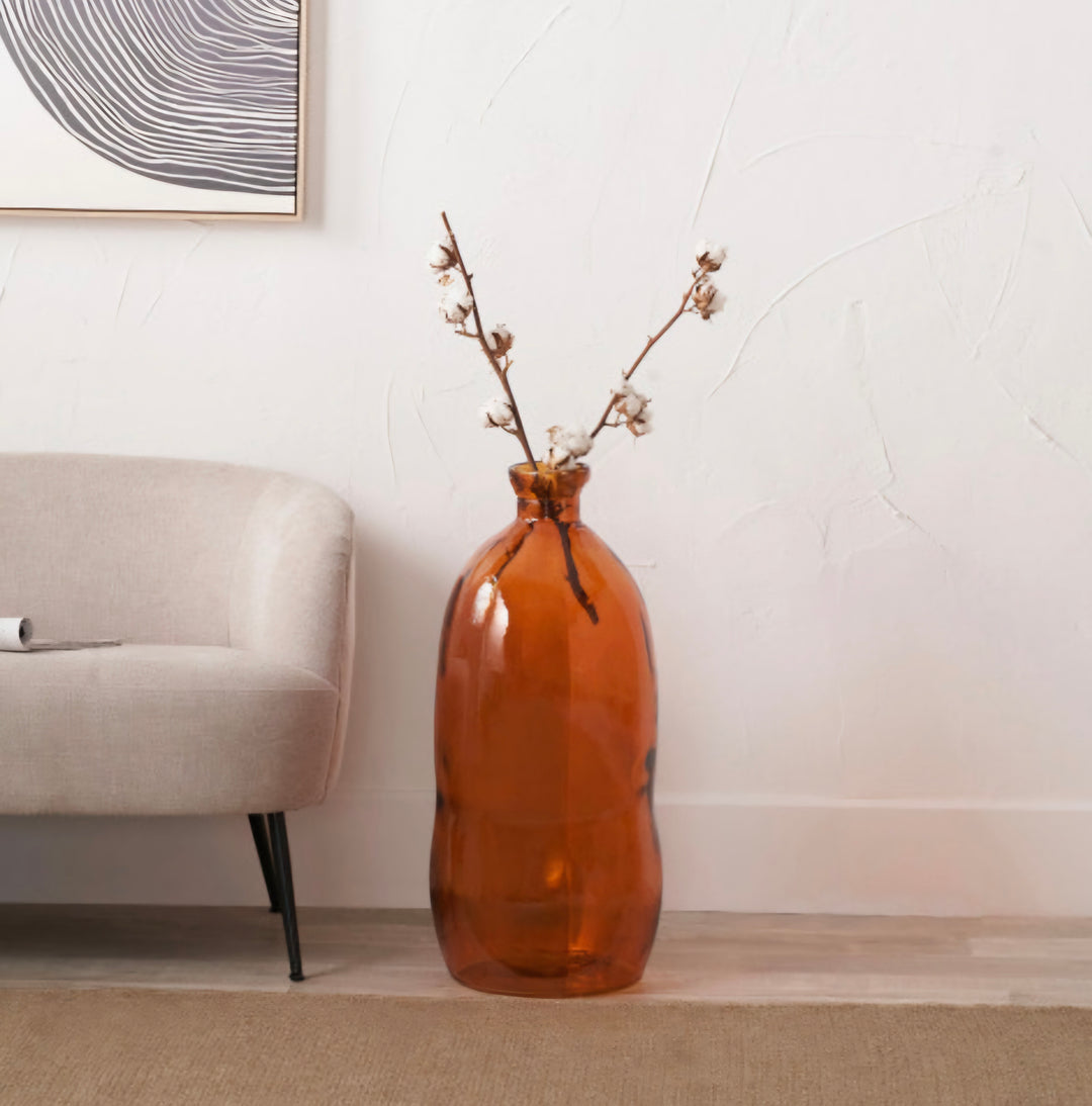 Orange Organic Shaped Recycled Glass Tall Vase