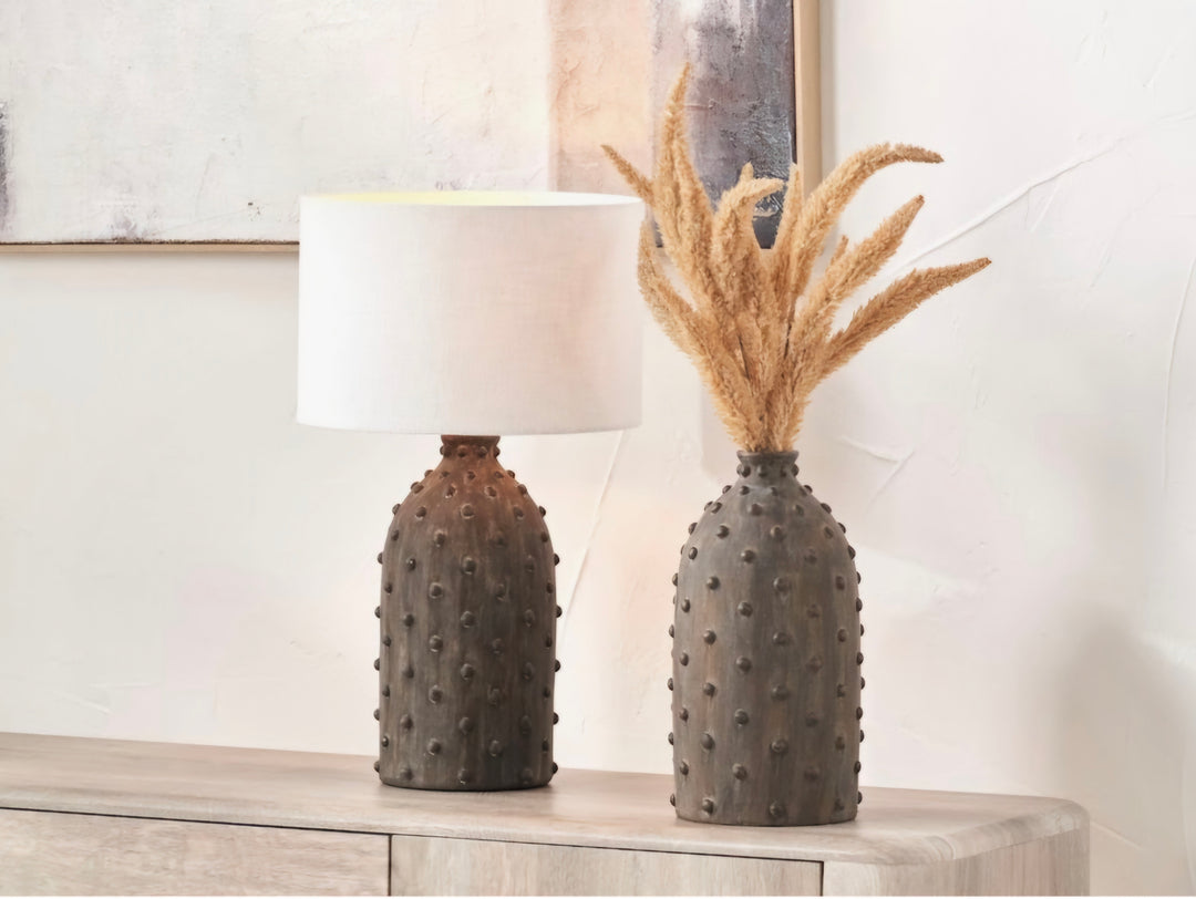 Kali Textured Dot Grey Stoneware Table Lamp Base